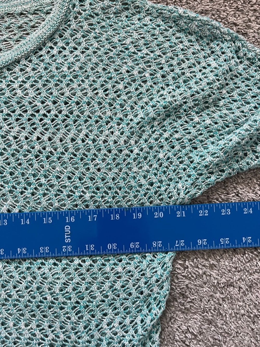 Roz & Ali Light Women’s Aqua Caribbean Open-Knit Short Sleeve Sweater - Size 1X - Picture 6 of 6
